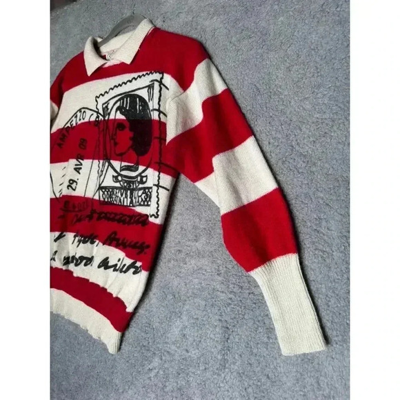 Sweater Bee Women's Vintage Red White Striped Postage Stamp Design - Small - Picture 5 of 8